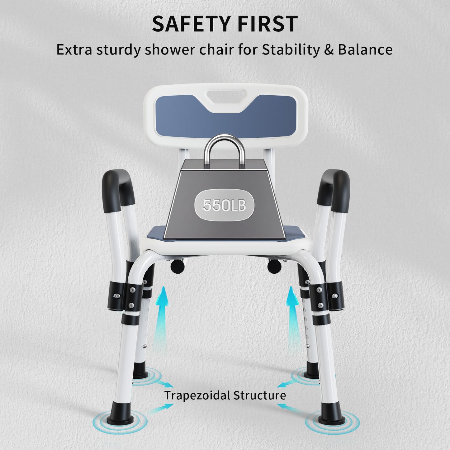 Shower Chair with Arms, Elegant white, weight capacity 550LBS.