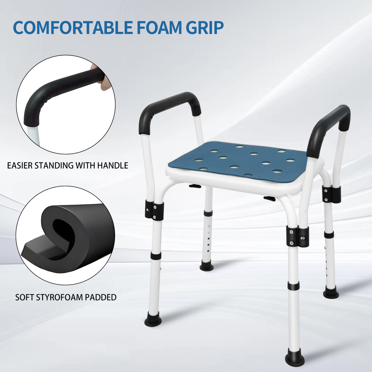 Shower Stool with Arms, Elegant white, weight capacity 550LBS.