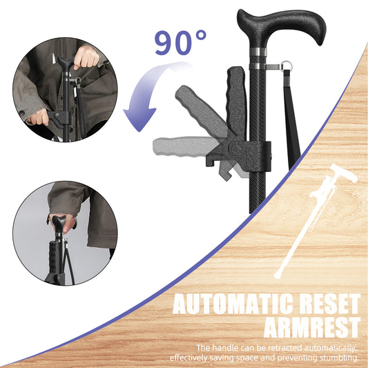 Carbon Fiber Cane Ultralight 0.7lbs, Single-Point Cane Tip, With Assist Handles, Black.