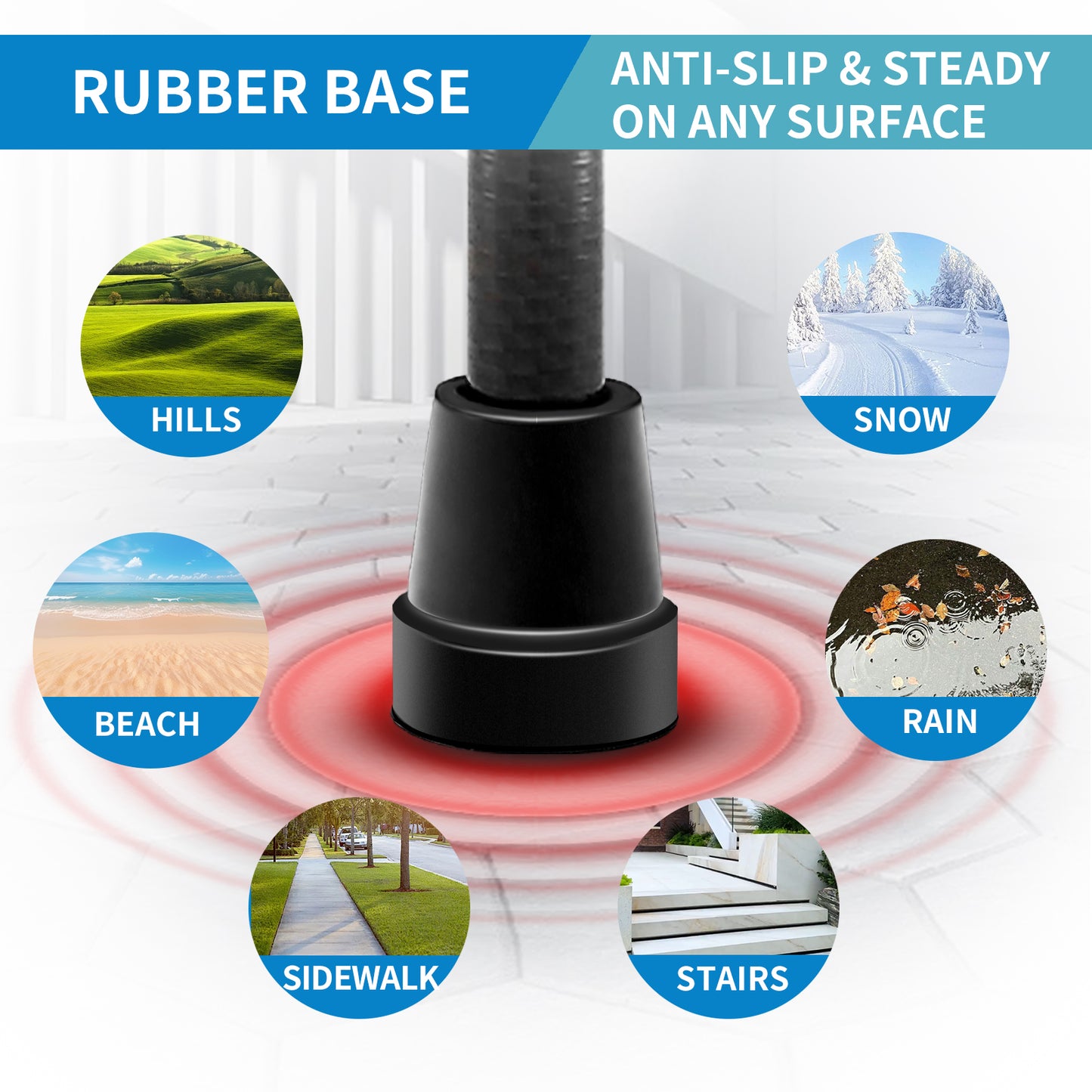 Carbon Fiber Cane, Ultralight 0.6lbs, Small Four-Point Cane Tip, Black.