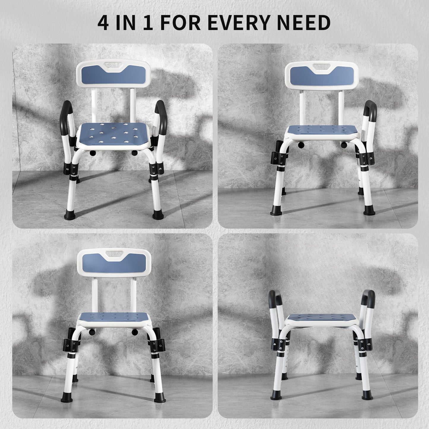 Shower Chair with Arms, Elegant white, weight capacity 550LBS.