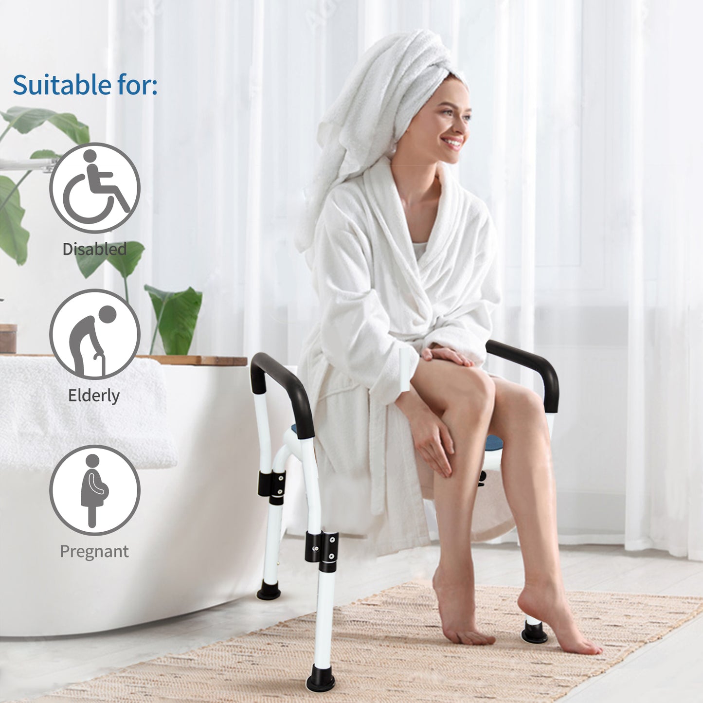 Shower Stool with Arms, Elegant white, weight capacity 550LBS.