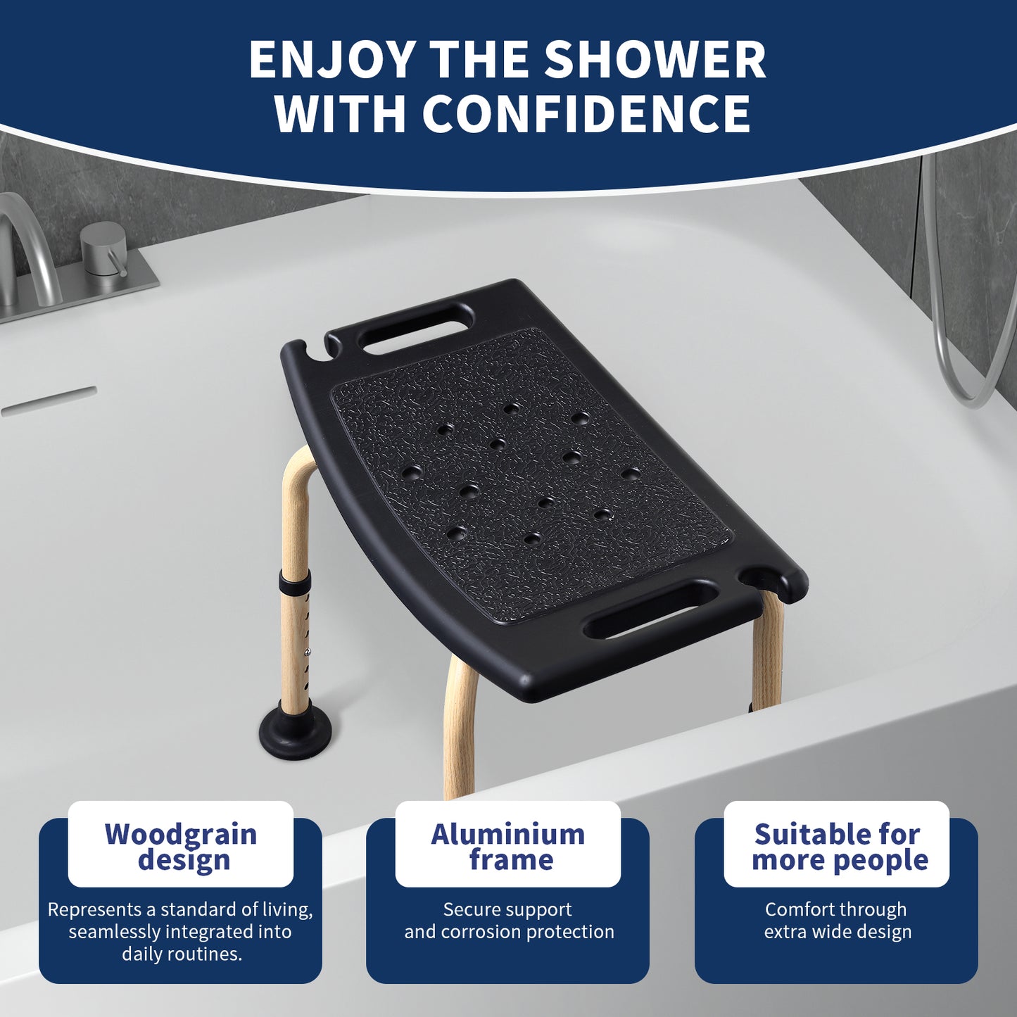 Shower Stool 350lbs, Elegant Black, Weight Capacity 550LBS.