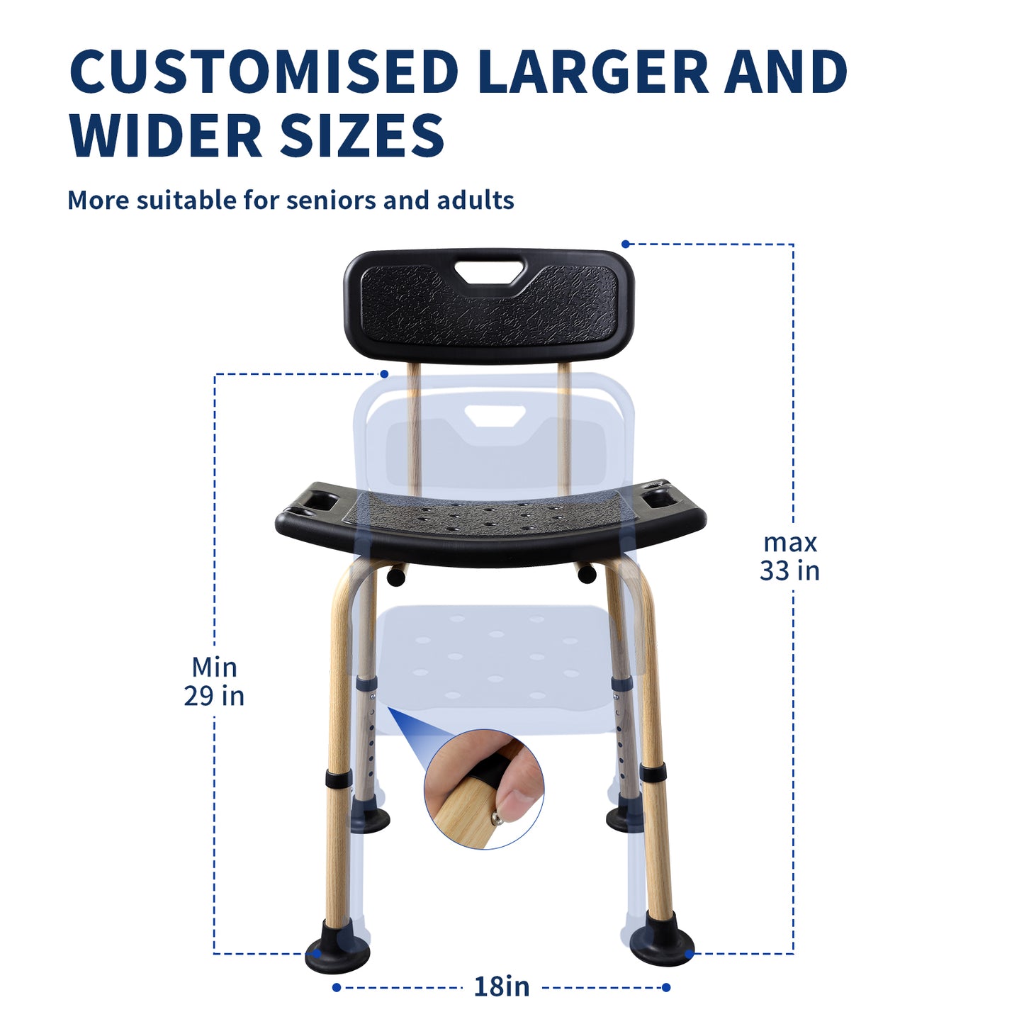 Shower Chair 350lbs, Elegant Black, Weight Capacity 550LBS.