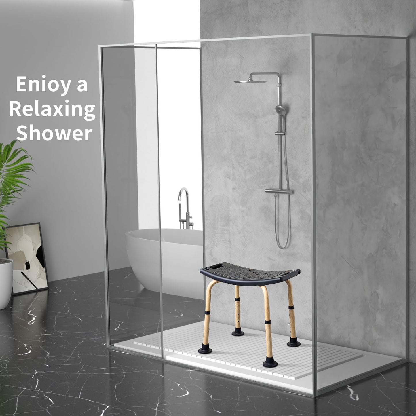 Shower Stool 350lbs, Elegant Black, Weight Capacity 550LBS.