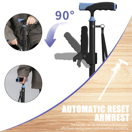 Carbon Fiber Cane with LED Light, Only 0.29KG, Single-Point Cane Tip, in Stylish Black.