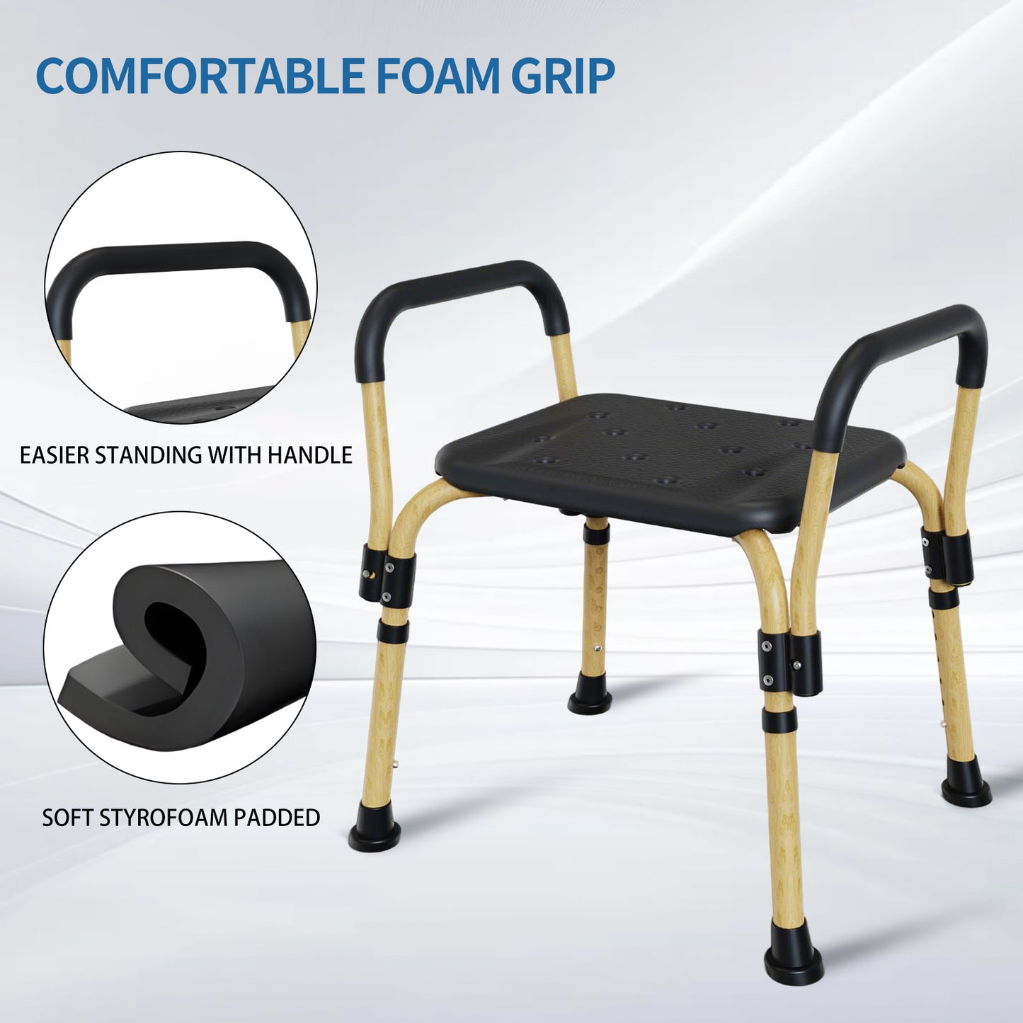 Shower Stool for Inside Shower, Elegant Black, Weight Capacity 550LBS.