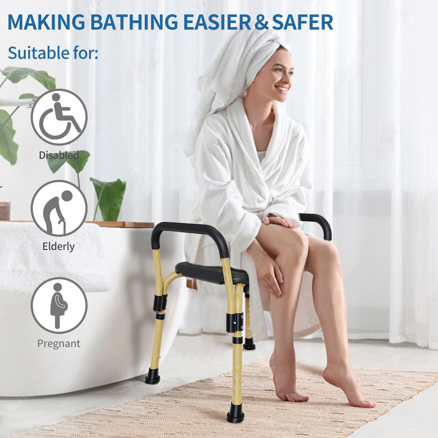Shower Stool for Inside Shower, Elegant Black, Weight Capacity 550LBS.