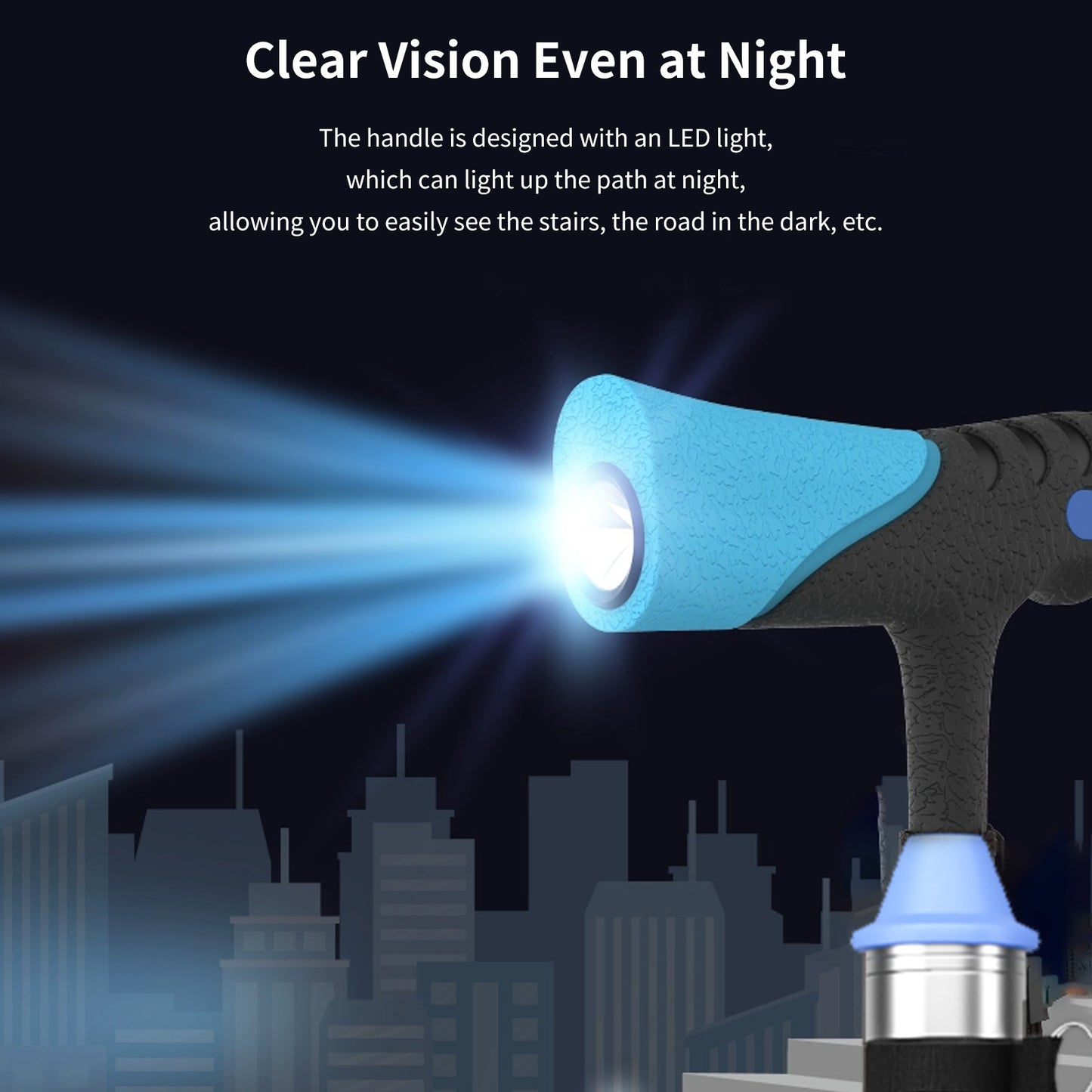 Carbon Fiber Cane with LED Light, With Assist Handles, Small Four-Point Cane Tip.