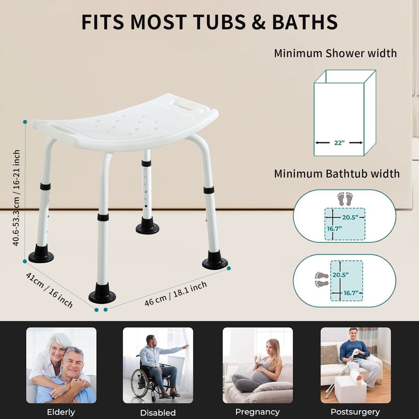 Shower Stool for Bathroom, Elegant white, weight capacity 350LBS