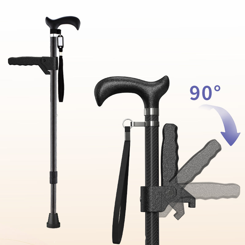 Carbon Fiber Cane Ultralight 0.7lbs, Single-Point Cane Tip, With Assist Handles, Black.