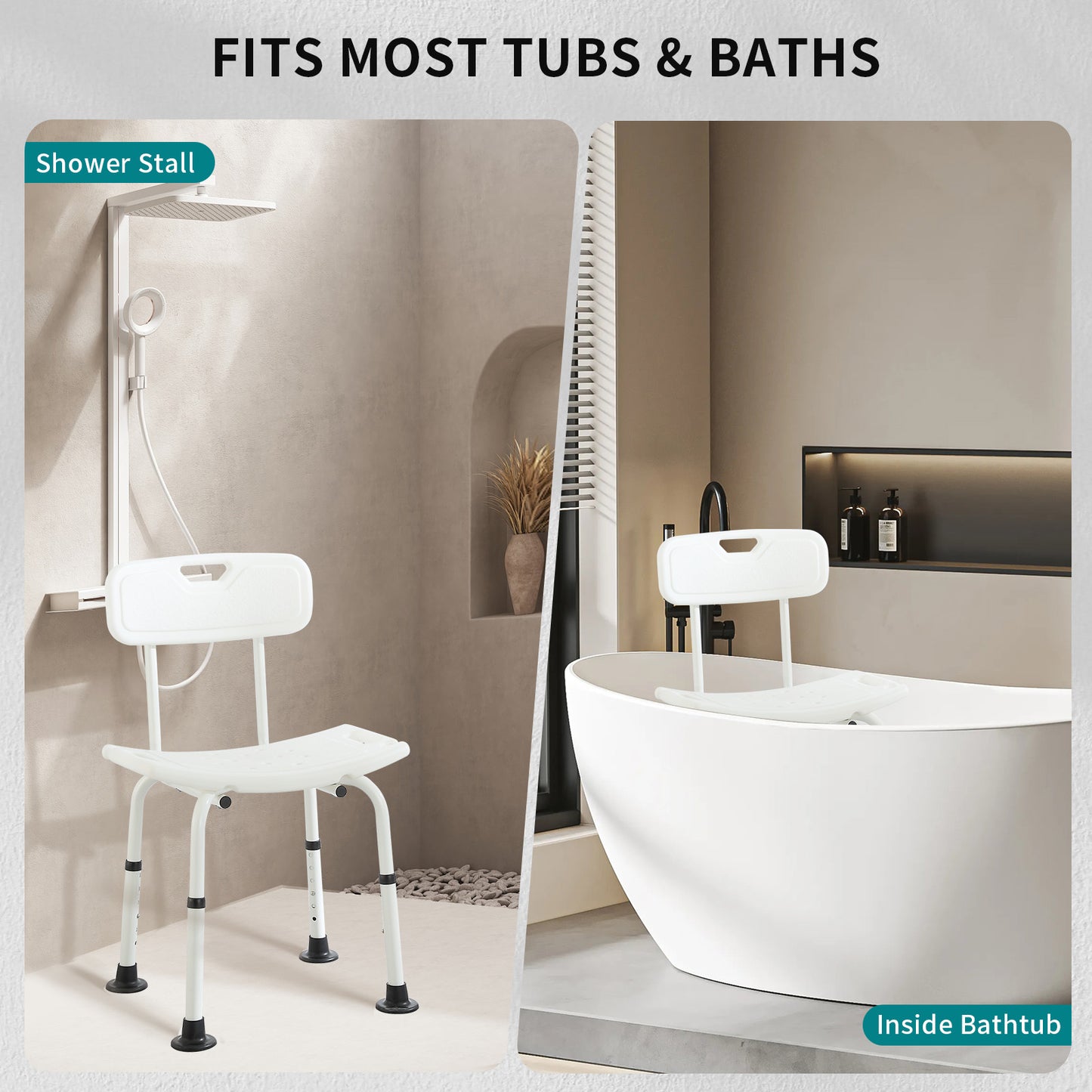 Shower Chair for Bathroom, Elegant white, weight capacity 350LBS