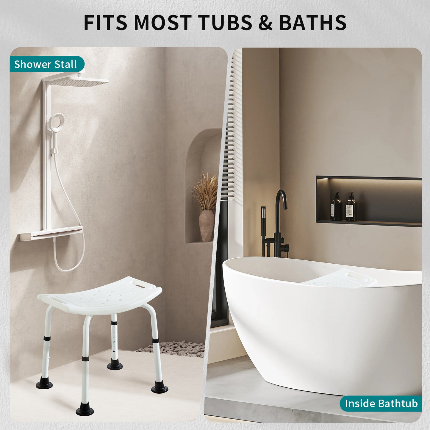Shower Stool for Bathroom, Elegant white, weight capacity 350LBS