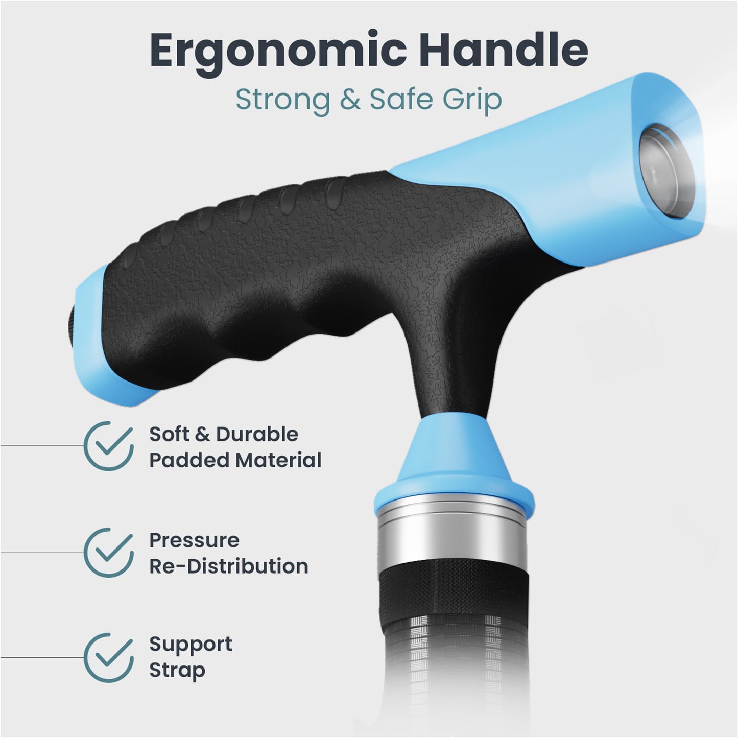 Carbon Fiber Cane with LED Light, Only 1.25KG, Four-Point Cane Tip, in Stylish Black.