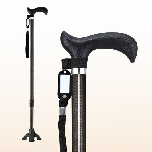 Carbon Fiber Cane, Ultralight 0.6lbs, Small Four-Point Cane Tip, Black.