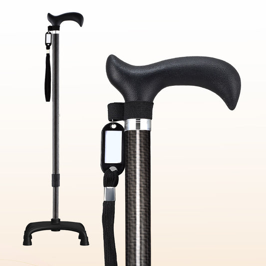 Carbon Fiber Cane, Ultralight 0.6lbs, Four-Point Cane Tip, Black.