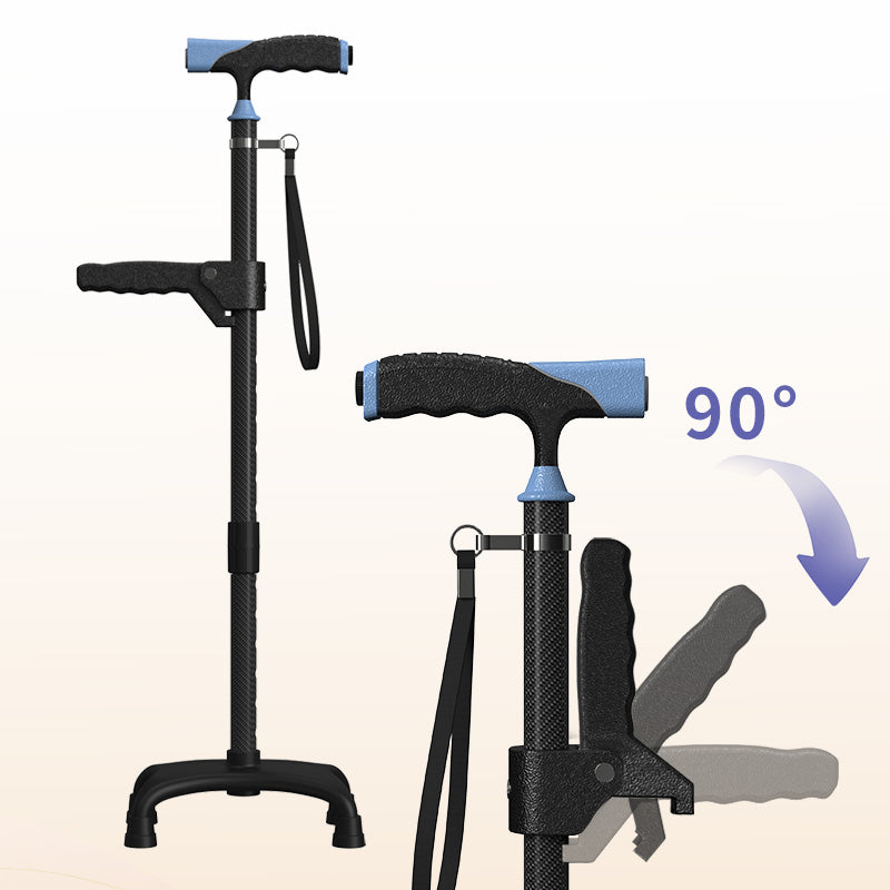 Carbon Fiber Cane with LED Light, With Assist Handles, Small Four-Point Cane Tip.