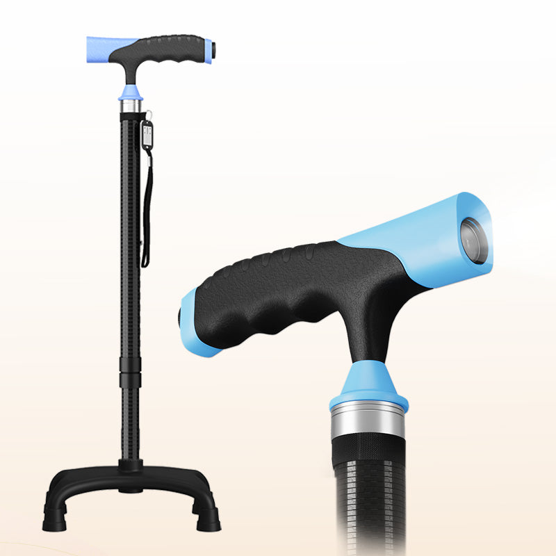 Carbon Fiber Cane with LED Light, Only 1.25KG, Four-Point Cane Tip, in Stylish Black.