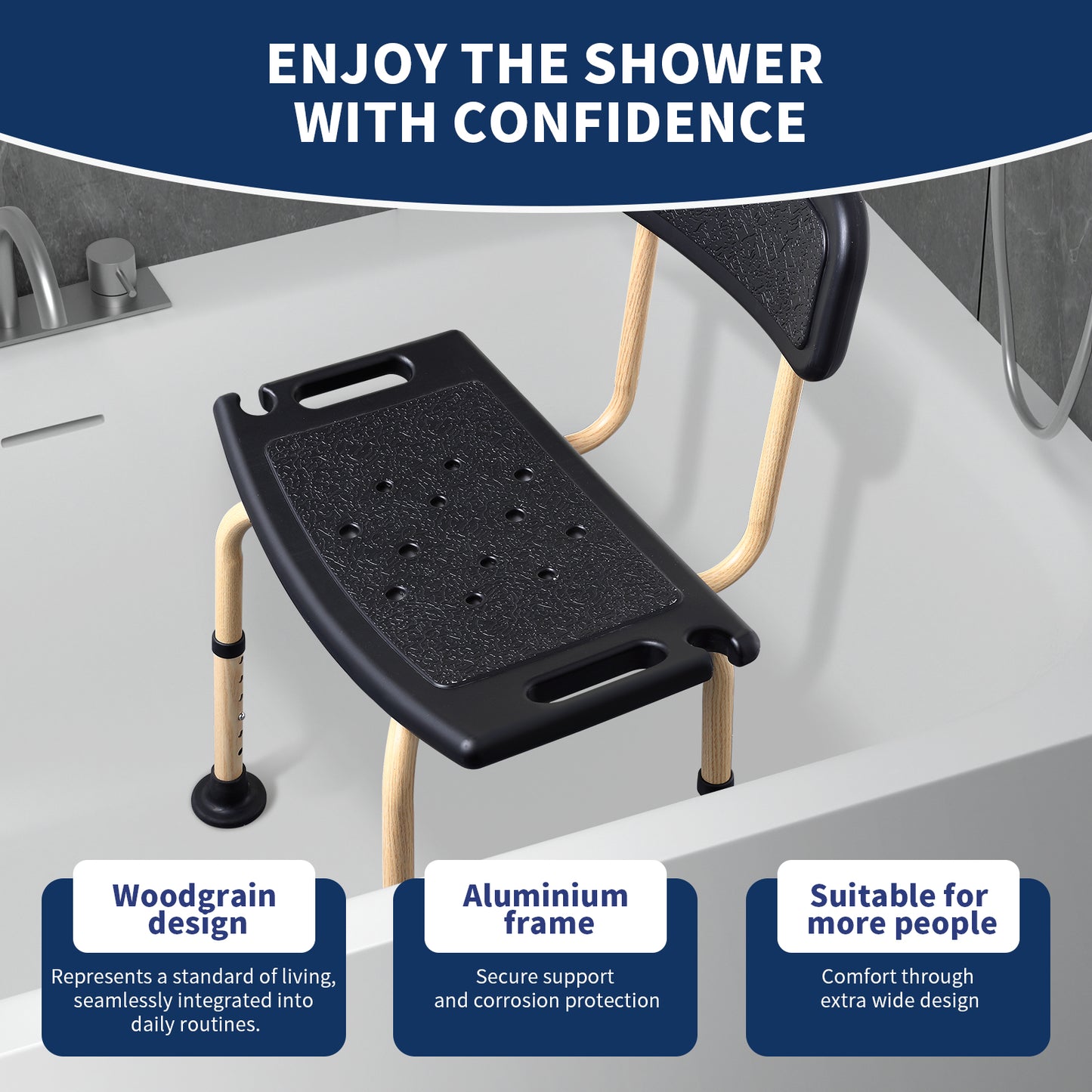 Shower Chair 350lbs, Elegant Black, Weight Capacity 550LBS.