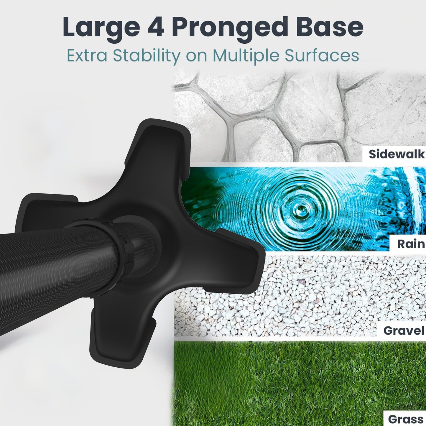 Carbon Fiber Cane with LED Light, Only 1.25KG,  Small Four-Point Cane Tip, in Stylish Black.